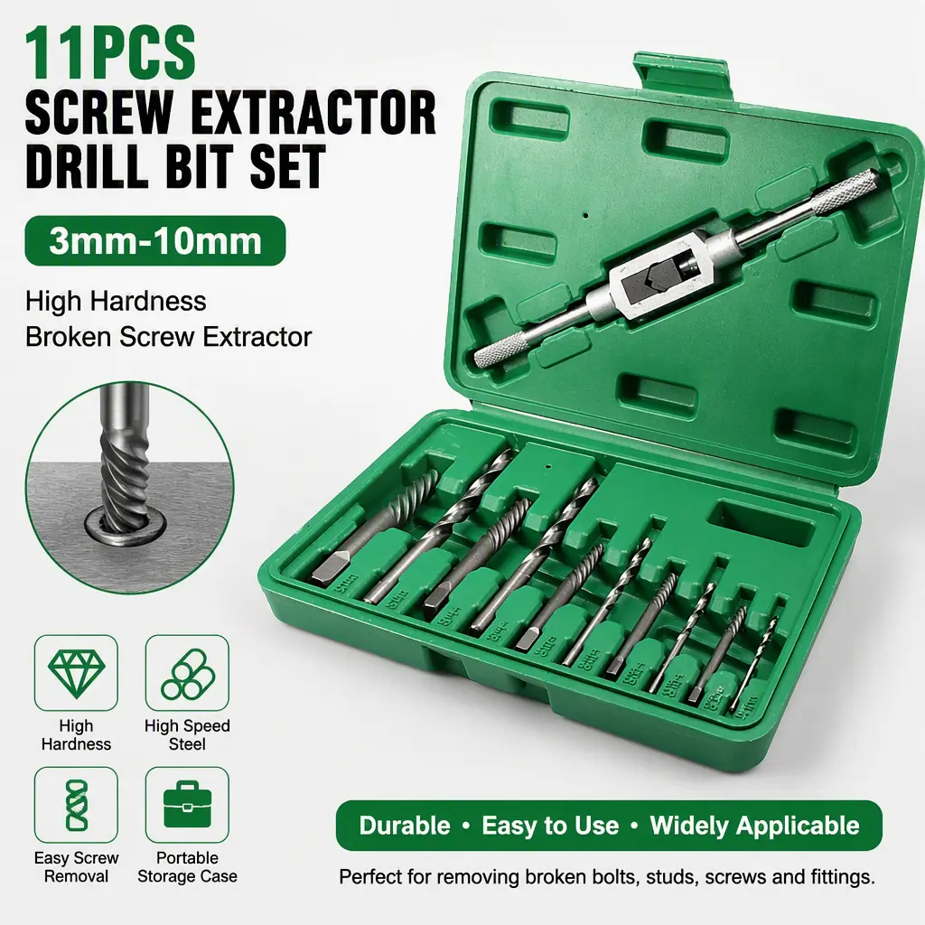 Broken Screw Extractor Kit 11Pcs, High Hardness Bolt Remover with Twist Drill Bits, Stripped Screw Removal Tool Set
