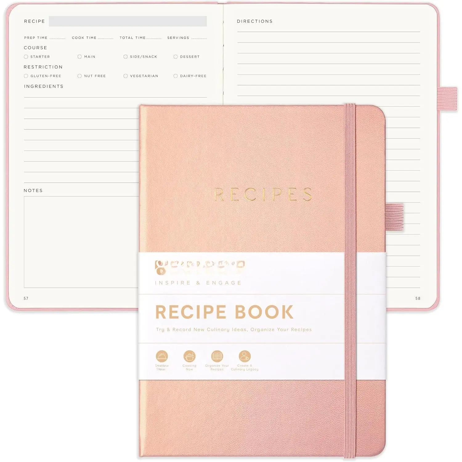 Recipe Book to Write in Your Own Recipes -  Hardcover Blank Cookbook, Empty Recipe Notebook with Lay-Flat Design,  for Cooks &  Lovers - 5.7 x 8 Inches (Ro )
