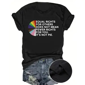 Equal Rights Graphic T-Shirt for Women, It’s Not Pie Equality Statement Tee, Pride Support Shirt, Social Justice Casual Black Top
