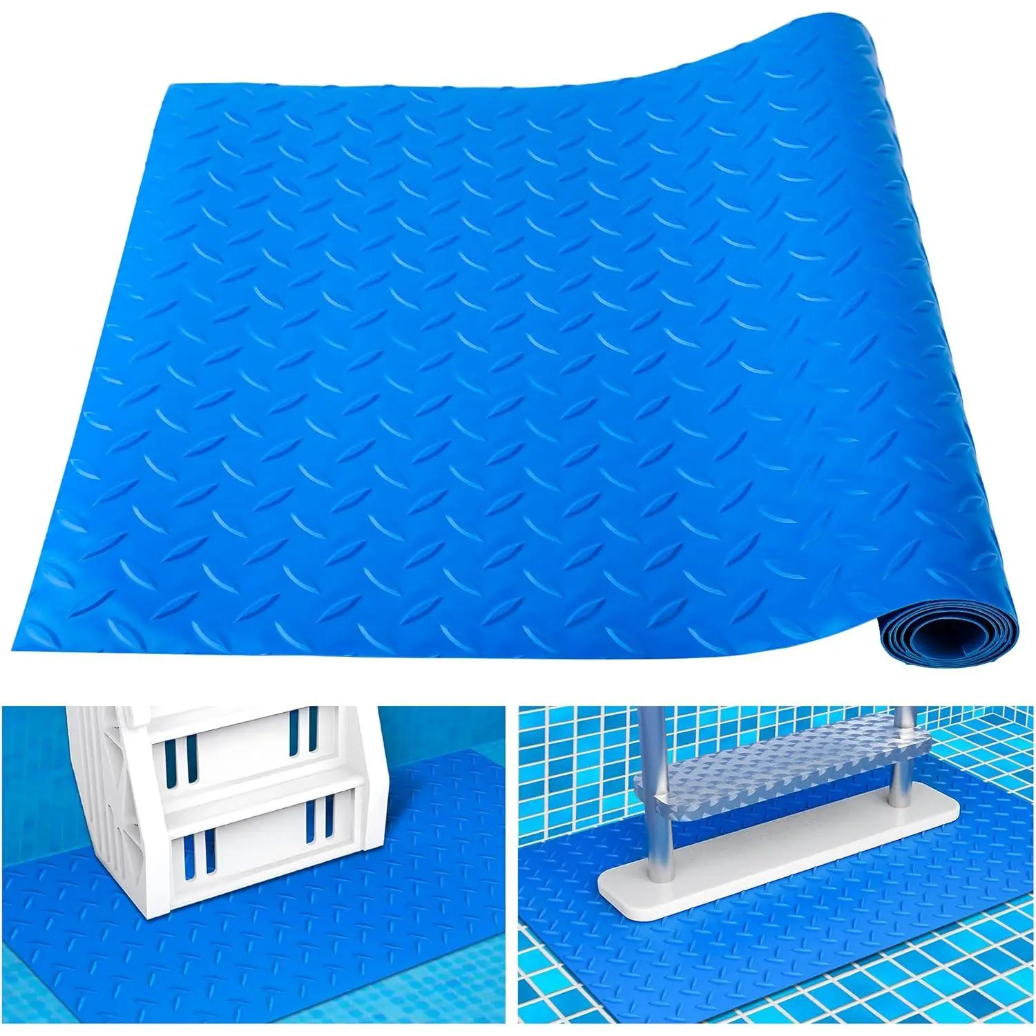 Swimming Pool Ladder Mat 16 x 36 Inch Large Pool Ladder Pad Protective Swimming Pool Step Pad with Non-Slip Texture for Above Ground Swimming Pool Steps Liner and Stairs