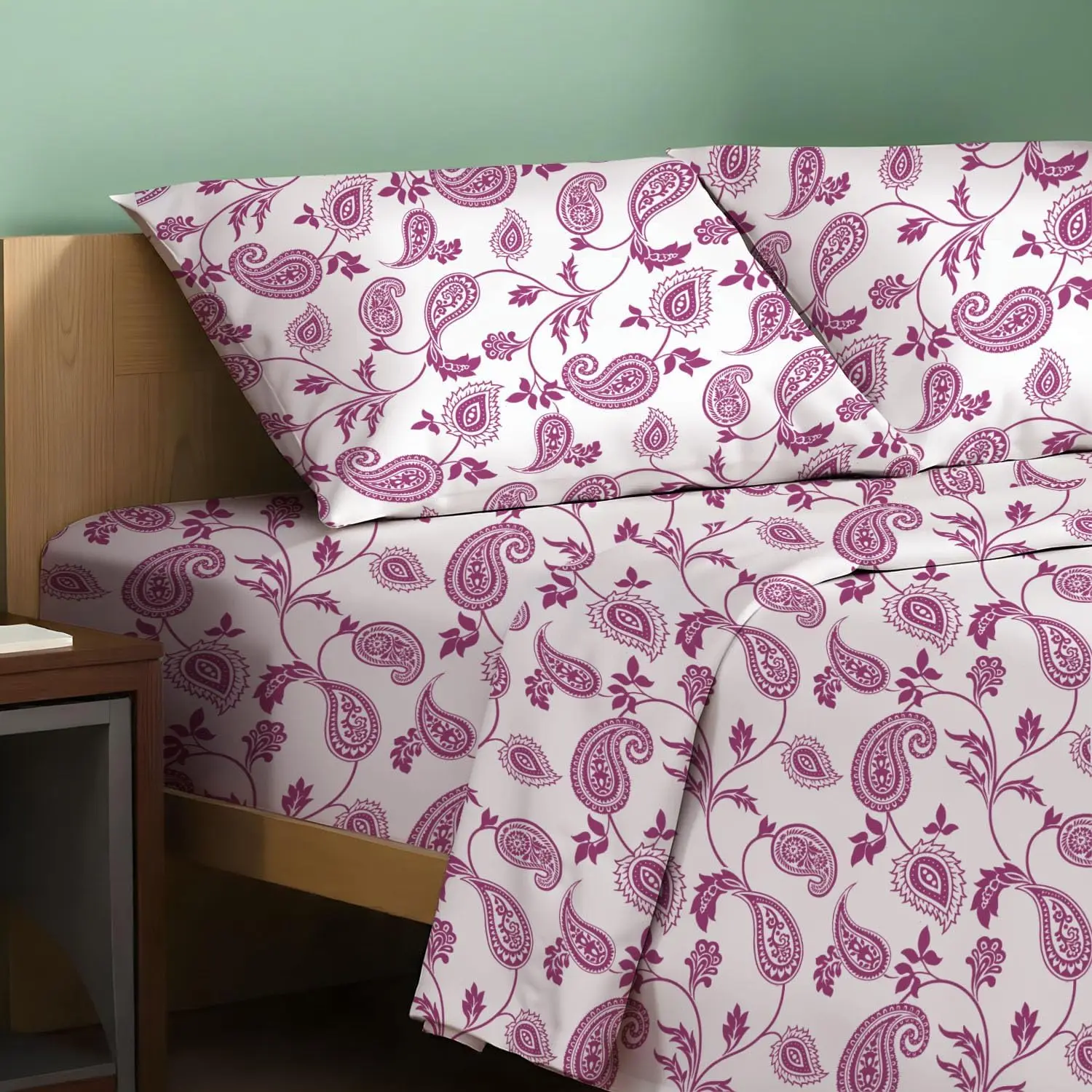 CO. 4-Piece 100% Organic Cotton Queen Size Percale Weave Sheet Set - Paisley Print, Soft, Breathable Cool, 16" Deep Hotel Quality Bedding Set