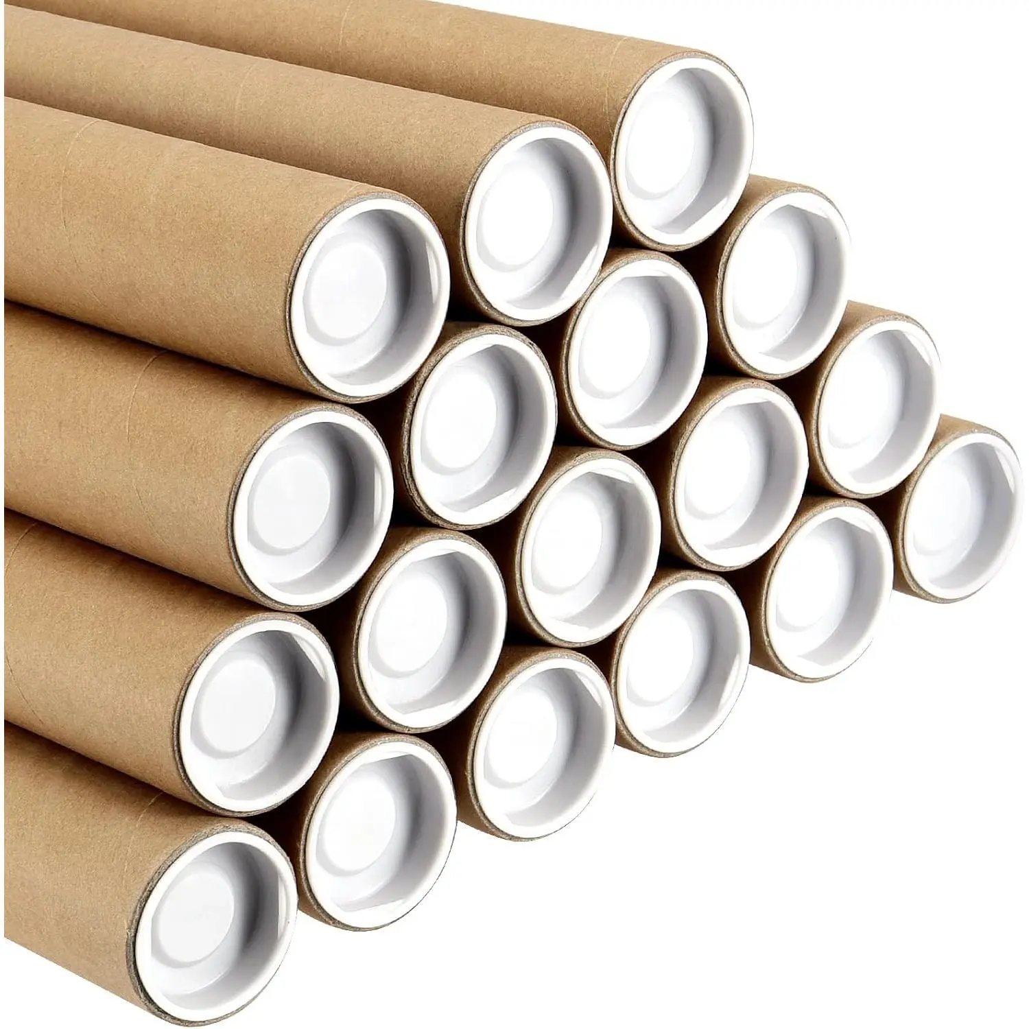 18 PCS 1.5 x 16 Inch Kraft Mailing Tubes with Caps, Kraft Shipping Tubes,Round Spiral Wound Construction Recyclable Shipping Tubes for Transporting, Storage