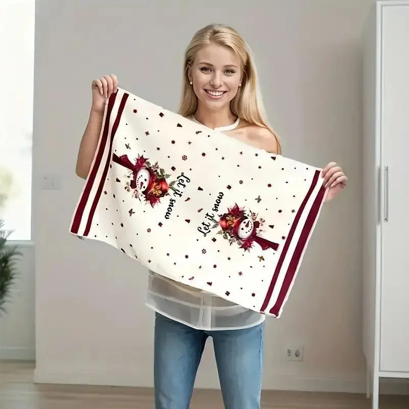 Cute Christmas Kitchen Towel, Washable Reusable Superfine Fiber Absorbent Napkin, Santa Print, 23.62x15.75 Inches, Holiday Decorative Handkerchief