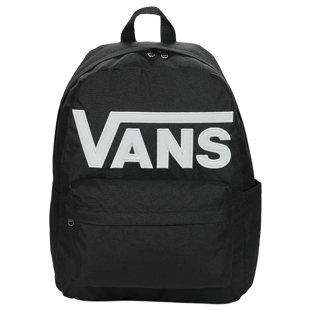 Vans Letter Logo Zippered Polyester Backpack for Men and Women – Classic Unisex Style in Black