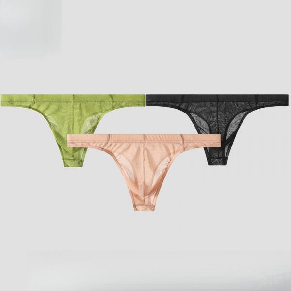 Men's triangular underwear with lightweight mesh, quick drying, breathable knitted fabric, low waist thong, solid color polyester fiber size M-XXL