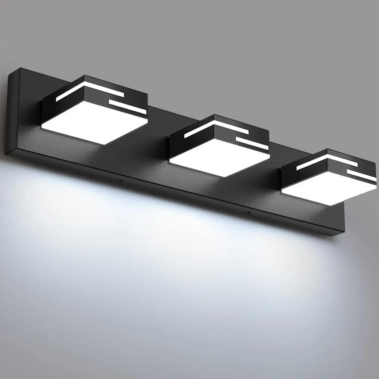 LED Modern Bathroom Vanity Light Fixtures, Dimmable Matte Black Vanity Lights for Bathroom Lighting Fixtures Over Mirror, with 360° Rotatable Acrylic Heads 3-Light 22-inch (Cool White 6000K)