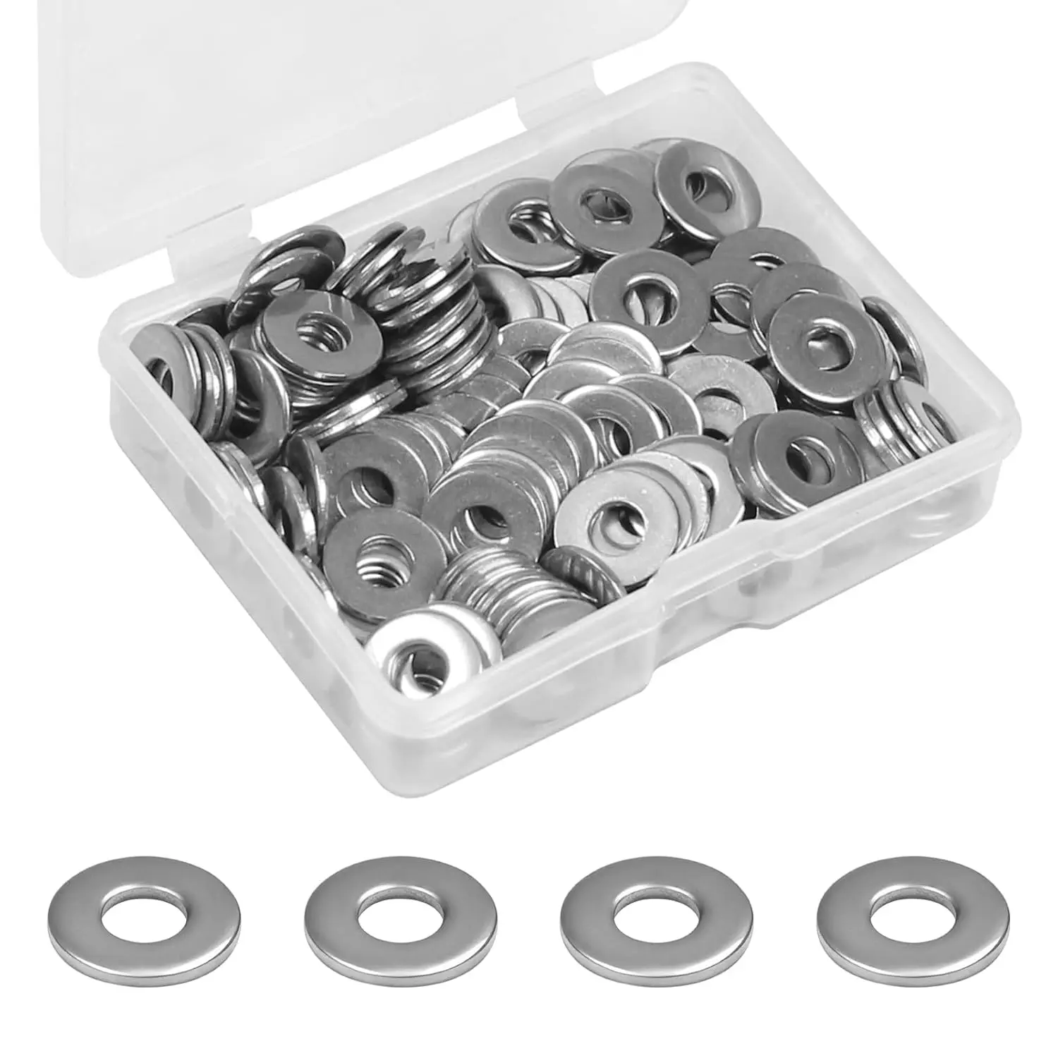 200 count 6# Flat Washers OD 3/8'', 304 Stainless Steel Washers | SAE Metal Washers for Screws