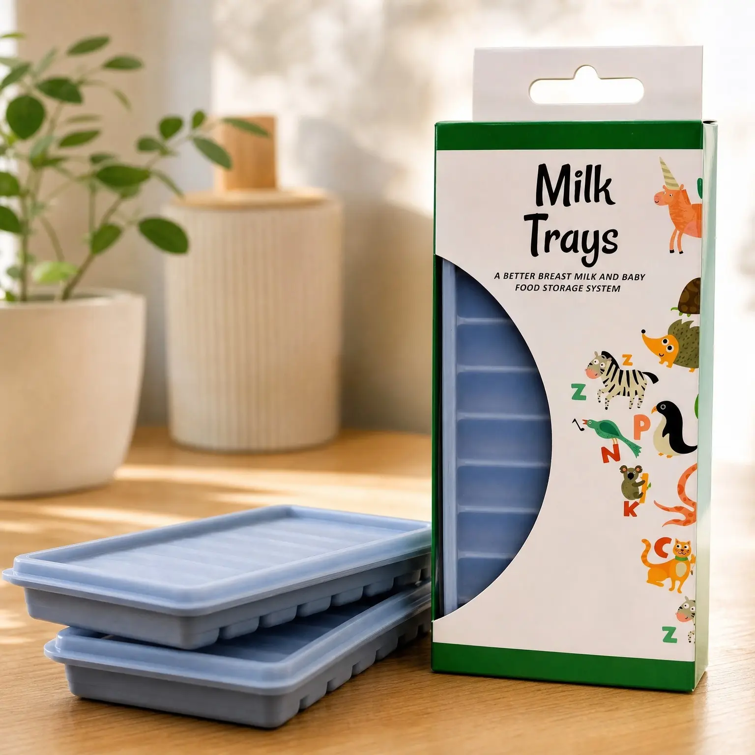 Breast Milk Freezer Storage Trays with Carrier, 10 x 1oz Bars, 2 Containers with Lids, 100% Food Grade Silicone(Gift)