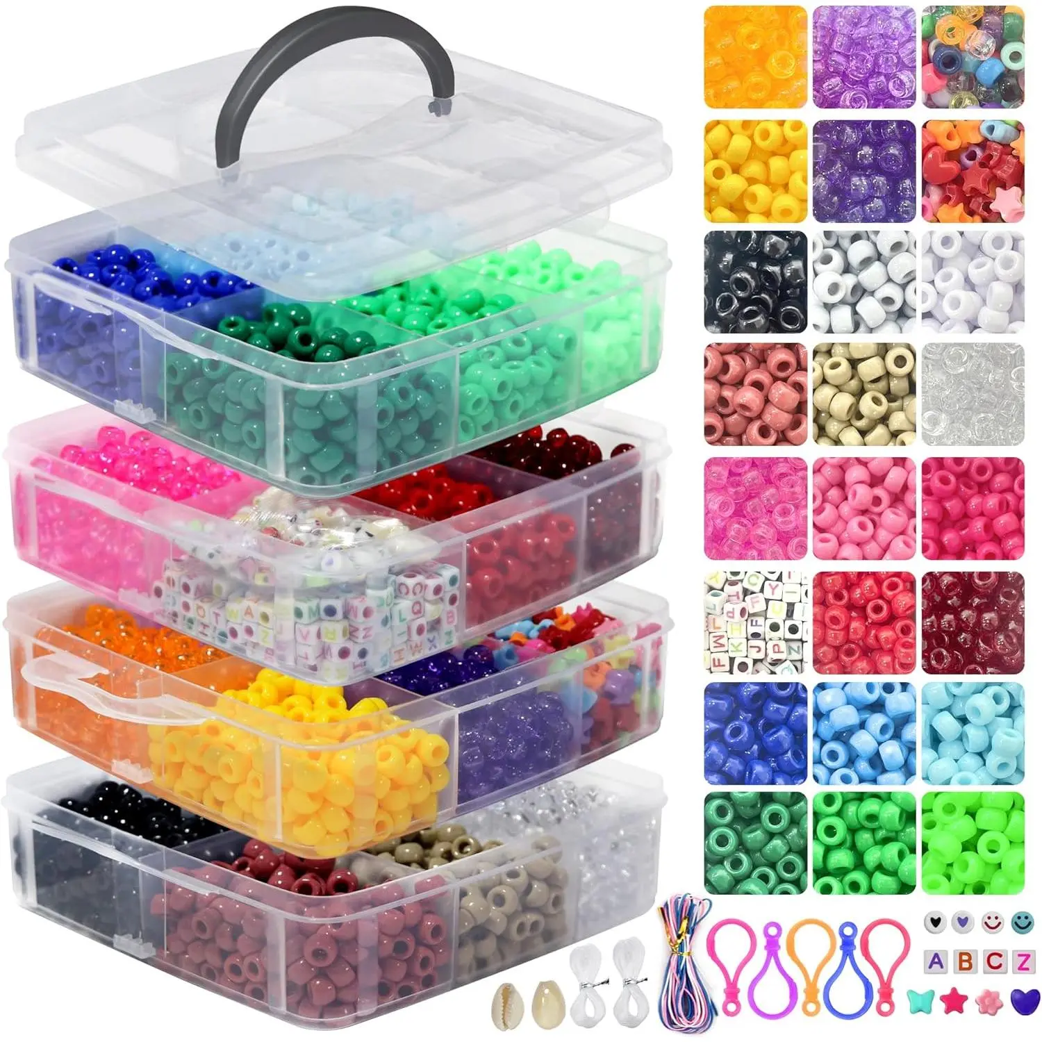 4600+pcs Pony Beads Kit, Kandi Hair Rainbow Beads Plastic Bead for Craft 6 x 9mm 23 Colors Large Hole Bead Set for Bracelets  Making (23Color(4600+Pcs))