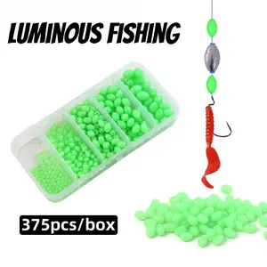 375Pcs Glow in the Dark Fishing Beads – Light Activated PVC Floating Luminous Attractor Beads for Soft Bait Rigs, Night Fishing Lure Accessories, Freshwater & Saltwater Tackle Kit
