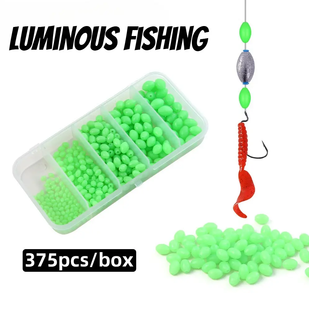 375Pcs Glow in the Dark Fishing Beads – Light Activated PVC Floating Luminous Attractor Beads for Soft Bait Rigs, Night Fishing Lure Accessories, Freshwater & Saltwater Tackle Kit