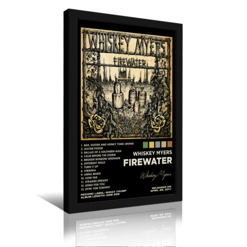 Whiskey Myers Firewater Album Canvas Wall Art - Retro Southern Rock Country Music Tracklist Poster Print, Rustic Man Cave Decor, Customizable Boho Victorian Gothic Cheetah Leopard Print Art (Frame Not Included), Artwork, Gift