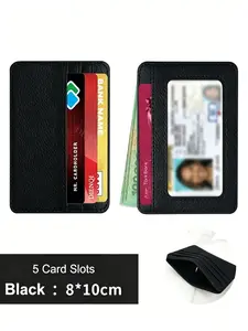 Trendy Minimalist Front Pocket Card Wallet, Portable PU Leather Case, Transparent ID Slot, Multi-Slot Organizer for Cards and Bills