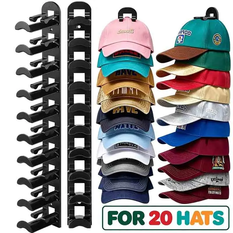 Qrd Wall Hat Hooks 2-Pack, Strong Adhesive and 8 Screw Caps, Closet Door and Bedroom Use, Decorative Key Hook Wall Mount