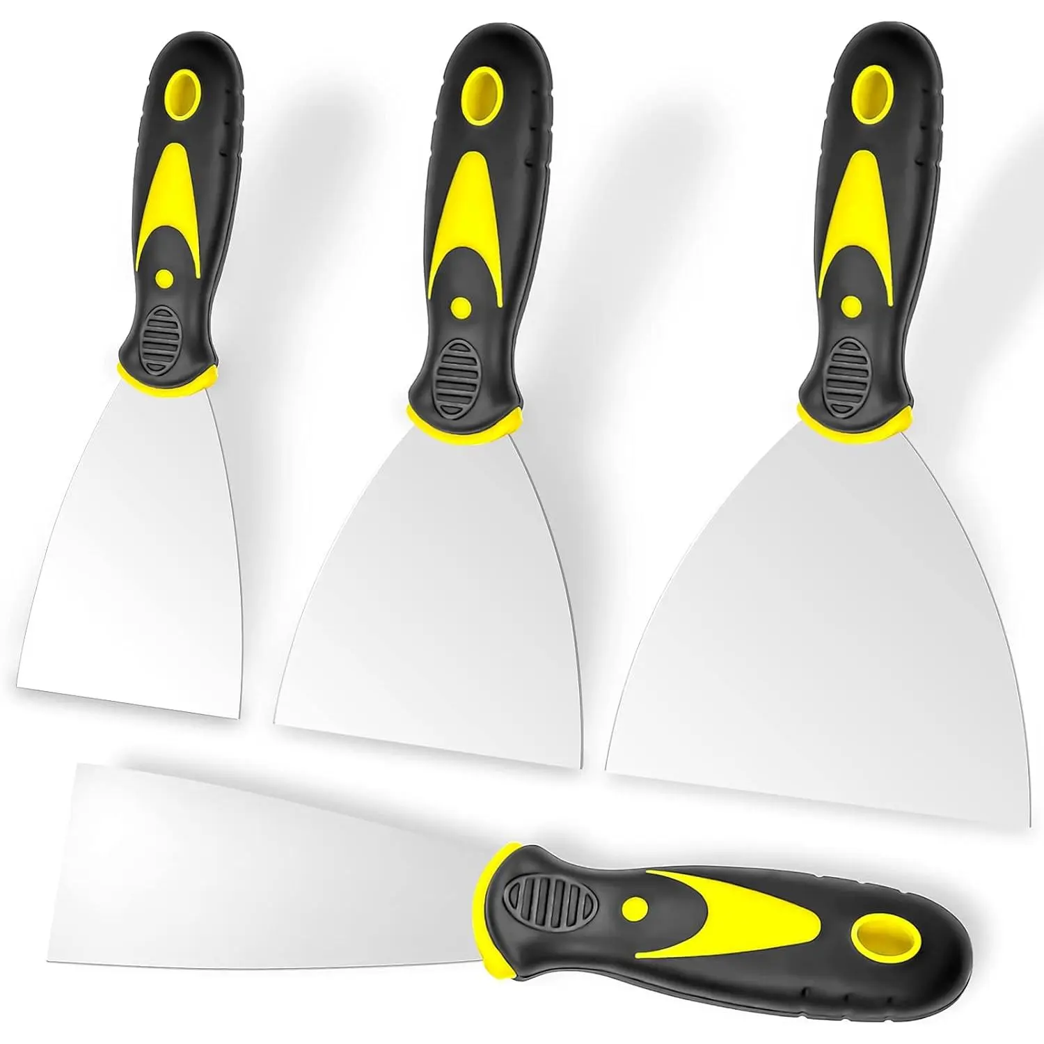 Putty , 4 count Spackle  Set (2, 3, 4, 5 in), Stainless Steel  Scraper, Taping  Tool for Repairing Drywall, Removing Wallpaper, Applying Putty, Plaster, Cement, Adhesive