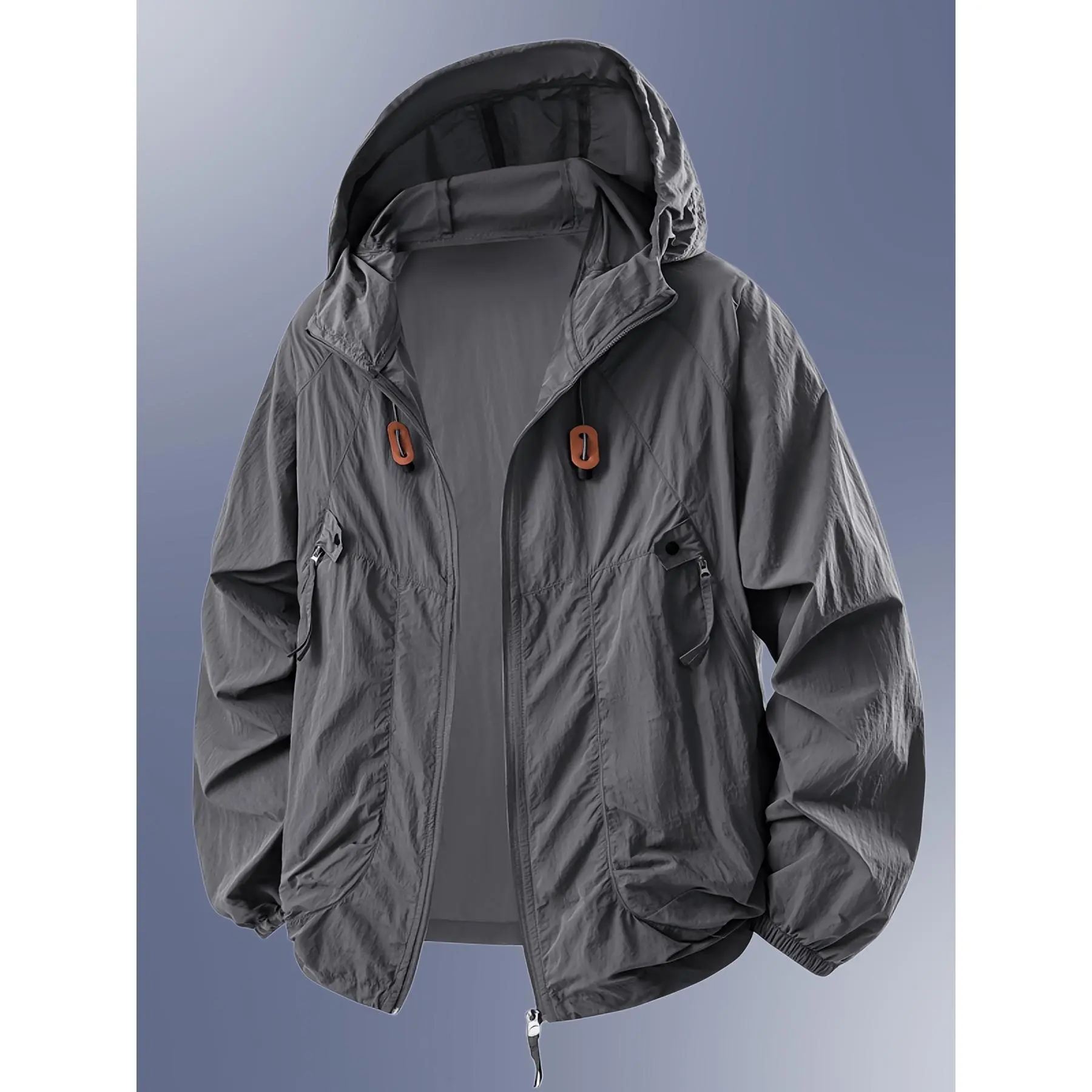 Unisex Sun Jacket, Lightweight Ice Fiber Long Sleeve Hooded Outerwear with Large Pockets, Loose Cut for Hiking & Outdoor Sports, Hiking Camping, Relaxed Fit, Hiking Sports