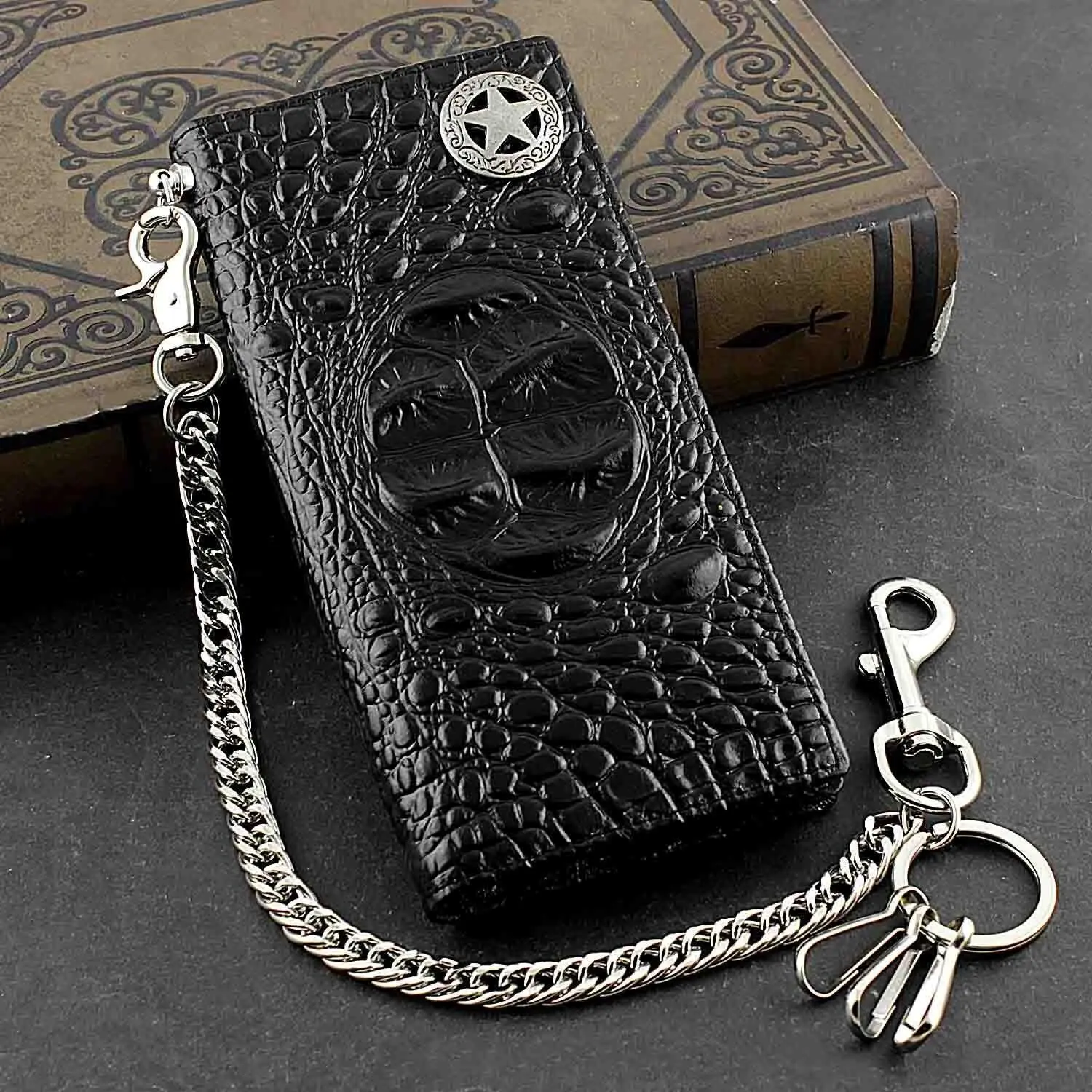 Mens Genuine Biker Leather Wallet Purse With Safe Pants Chain High Quality Durable Leather Ideal For Bikers