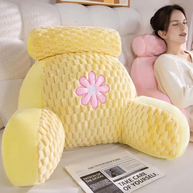 Bed Rest Reading Pillow - Kawaii Soft Lumbar Backrest Pillows Rest Cushion with Washable Cover, Bedrest Pillow with Arms for Sitting in Bed, Relaxing, Watching TV, Gaming, Cars