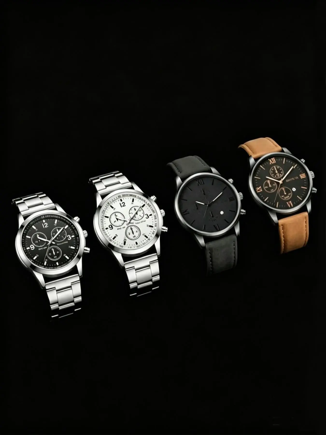 4-piece men's quartz watch set, business casual simple and retro dial with calendar function, suitable for daily wear, party decoration, or as a gift for friends and fathers on Father's Day, back-to-school season and various festivals