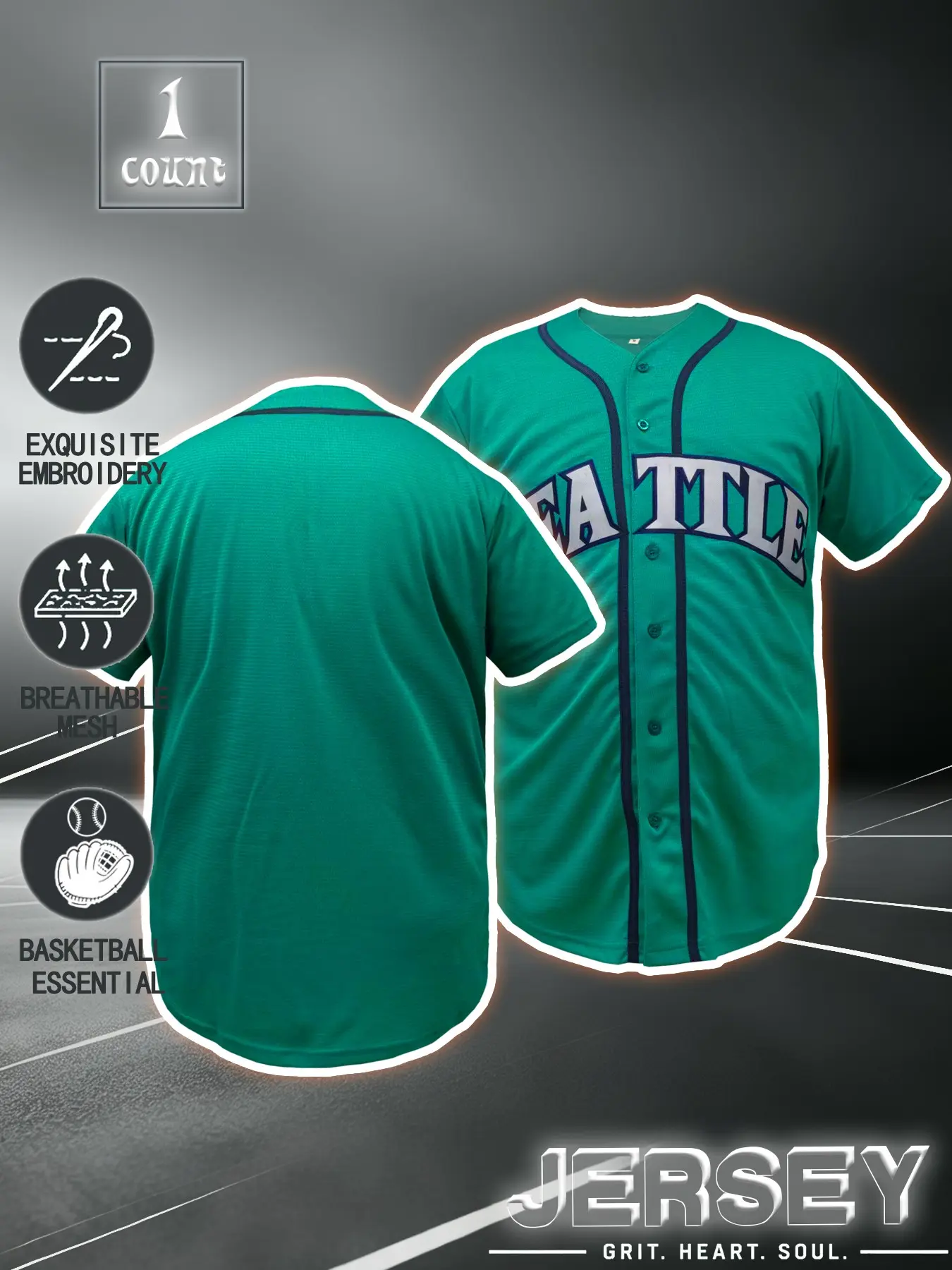 Men's embroidered Seattle baseball jersey, breathable button up short sleeved top, perfect for baseball games, casual daily wear, and fan collections