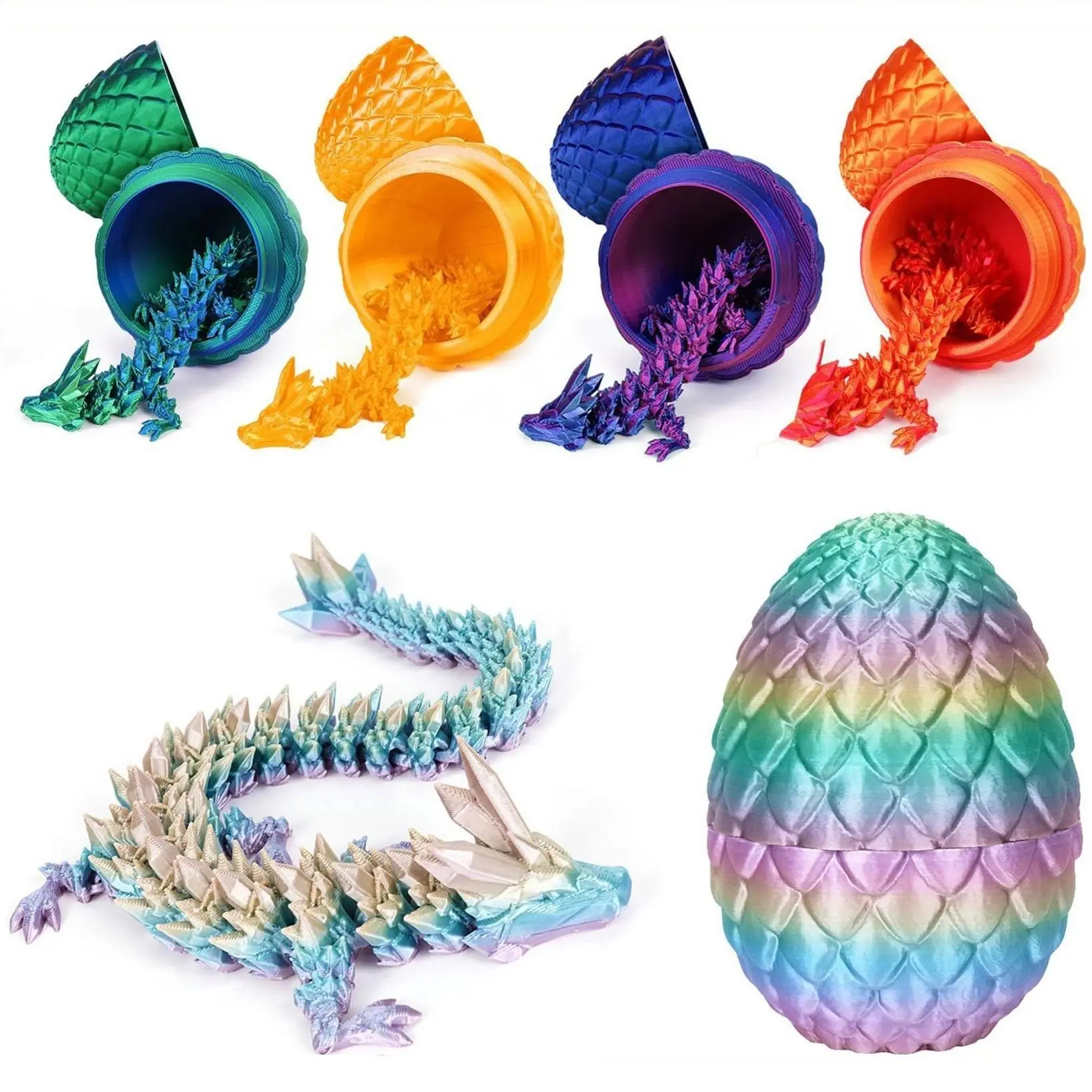 3D-Printed Dragon Statue, Decorative Sculptures, Decorative Piece, Colorful Gradient Design Dragon Egg Ornament for Stuffing Easter Eggs, Creative Desktop Decoration for Home and Office, Collectible Room Decor, Interior Decoration Accessories
