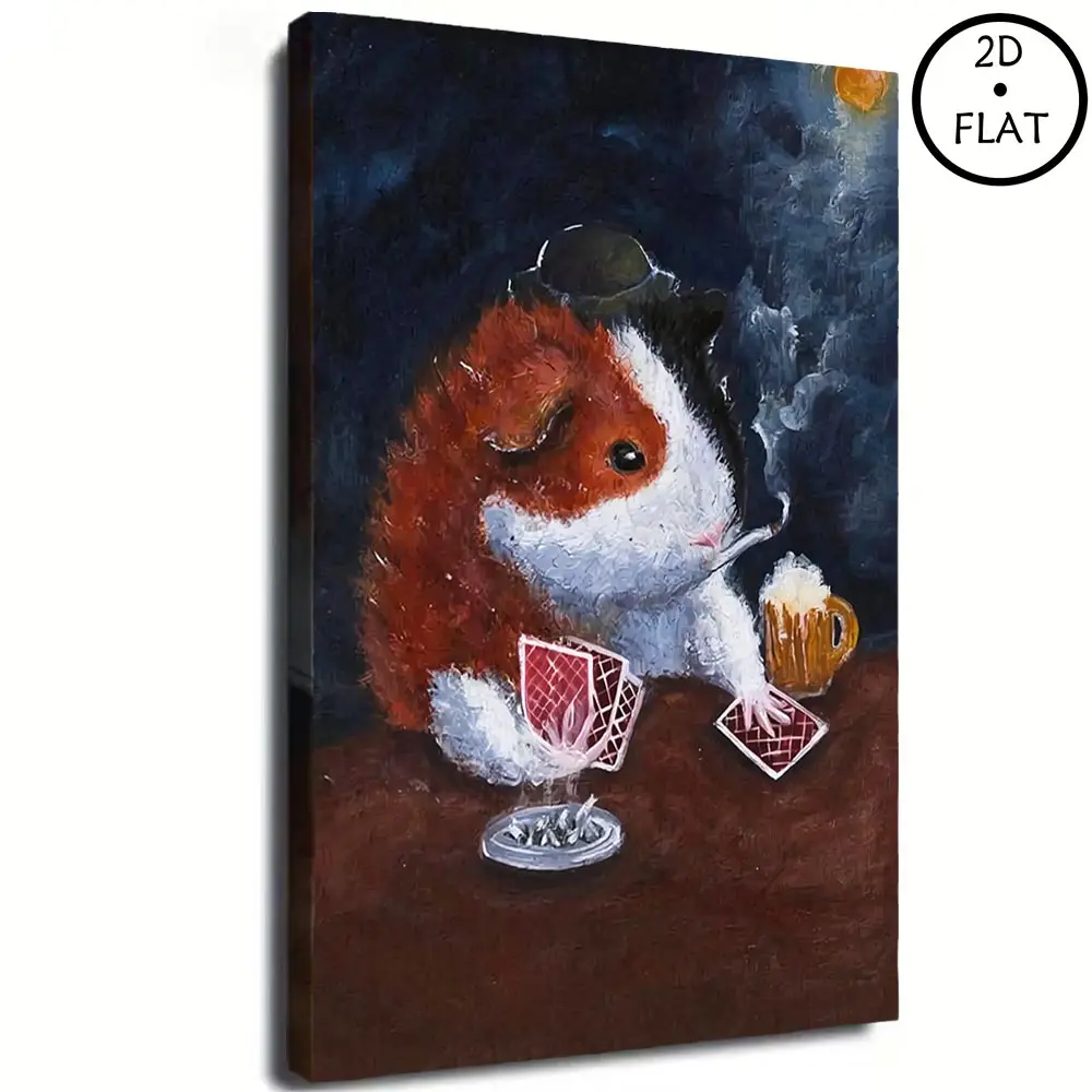 Oil Painting Style Funny Animal Wall Decor, Canvas Print of Guinea Pig Playing Poker Cards, Cute Aesthetic Poster for Living Room, Bedroom, Man Cave & Dorm, Perfect Gift for Pet Lovers dopamine items