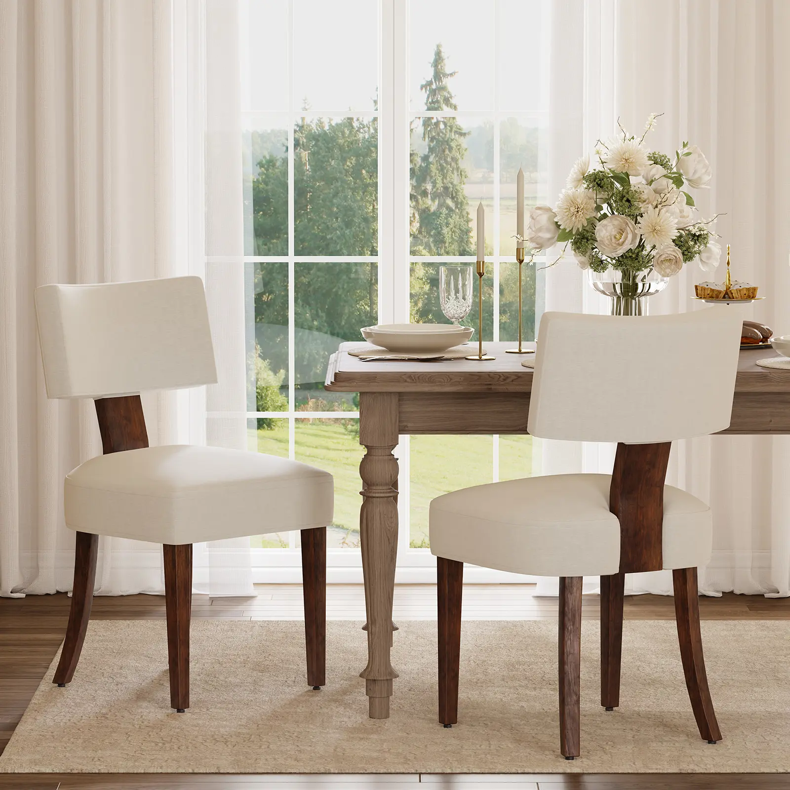 Mid-Century Modern Dining Chairs Set of 2 or 4 – Upholstered Modern Style Inspired Chenille, Curved Backrest, Hardwood Frame, Farmhouse Accent,dorm essentials,home decor