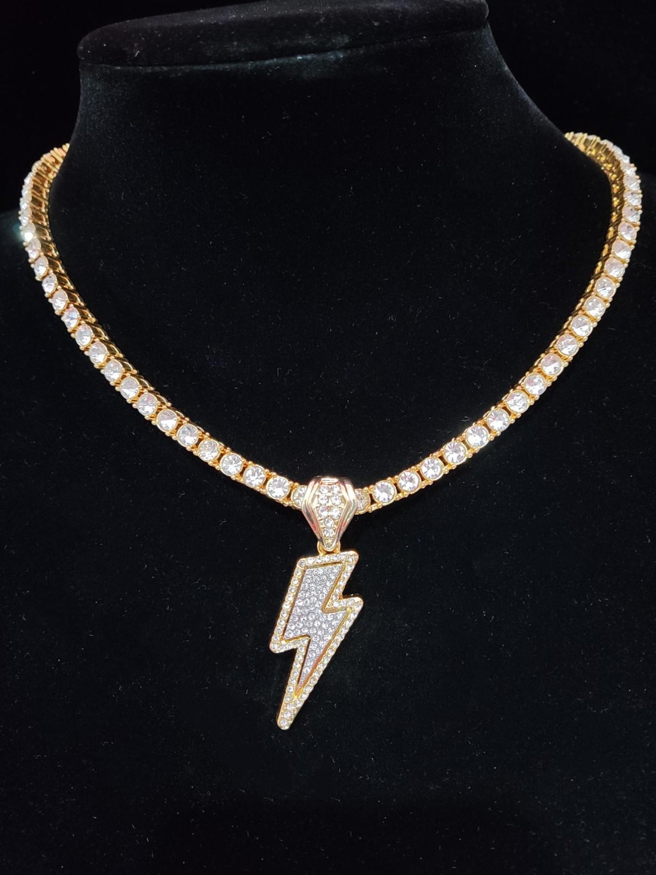 Y2K Trendy Rhinestone Lightning Shaped Pendant Necklace for Men & Women, Hip Hop Street Jewelry As Gift, Fashion Cute Jewelry for Daily Outfit