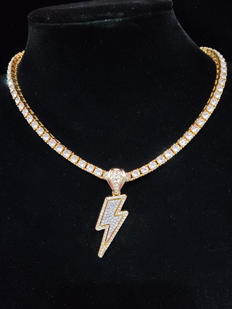 Y2K Trendy Rhinestone Lightning Shaped Pendant Necklace for Men & Women, Hip Hop Street Jewelry As Gift, Fashion Cute Jewelry for Daily Outfit