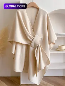 Women's Keyhole Detail Cape Shawl, Casual Elegant Wrap Shawl for Daily Wear, Fashion Accessories for Women & Girls, Trendy Solid Shawl