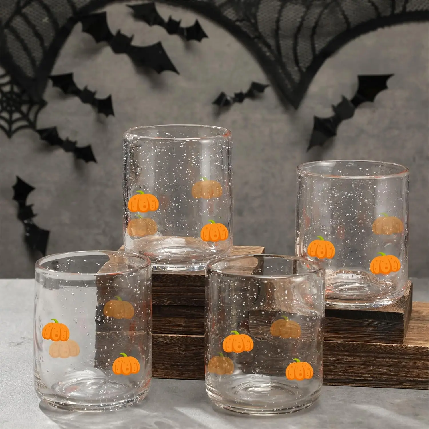 4 count Pumpkin Icon Juice Glasses Cup Set - Orange Pumpkin Stemless Drinking, , Water, Coffee Glass Cup Bulk for Fall Holiday Birthday Party Supplies &