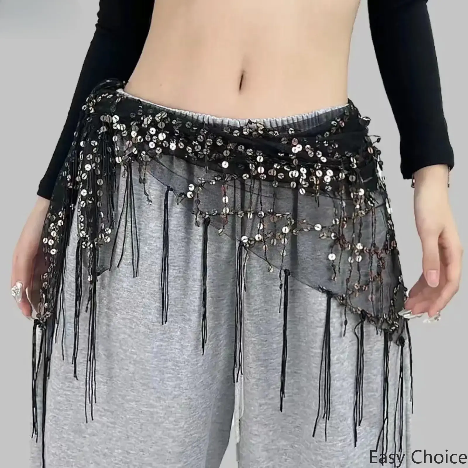 Y2K Sequin Fringe Hip Scarf for Women, Sparkly Tassel Triangle Skirt Wrap, Glitter Belly Dance Belt, Shimmer Rave Festival Clubwear Accessory, Trendy Streetwear Outfit Piece, Great for Back‑to‑School Haul & Party Event Styling