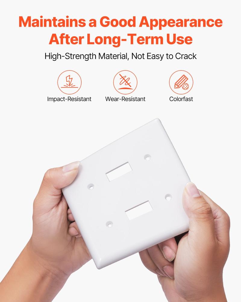 VEVOR Toggle Light Switch Wall Plates, 2-Gang Switch Electrical Outlet Covers, Standard Size 4.61in L x 4.53in H Unbreakable Polycarbonate Thermoplastic Faceplate for Receptacle Outlet&Switch(5 Pack, White)