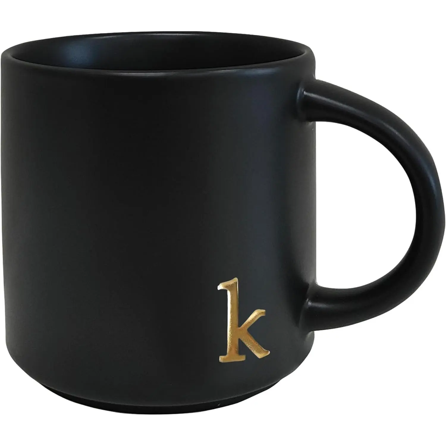 Black Monogram Ceramic Mugs, 15 oz Golden Initial Coffee Cups, Elegant Alphabet Tea Mugs, Personalized Halloween Mug with Gift Box, Perfect for Office and Home Décor (k)