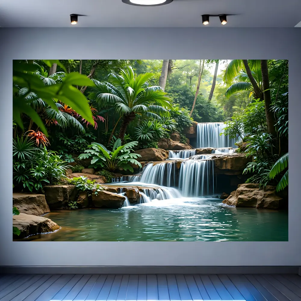 1 piece tropical waterfall background wall - jungle party decoration, realistic waterfall and green plants, no power supply required, durable polyester fabric, suitable for indoor and outdoor decoration of birthday, wedding photo booth, kdj