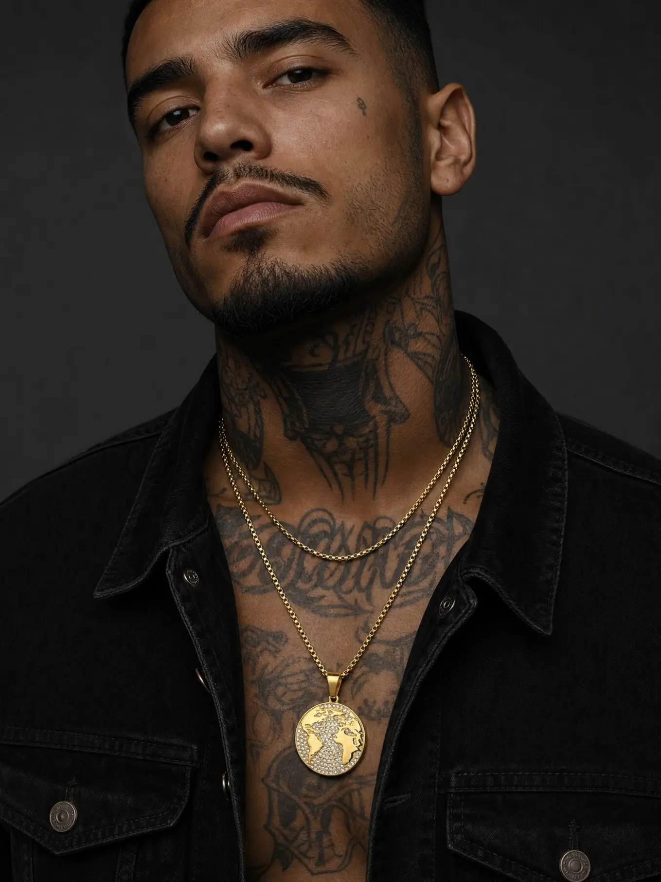 Furness Iced Out World Map Necklace for Men Women, Pvd Plated, 316L Stainless Steel, Globe Pendant, Hip Hop Streetwear Jewelry