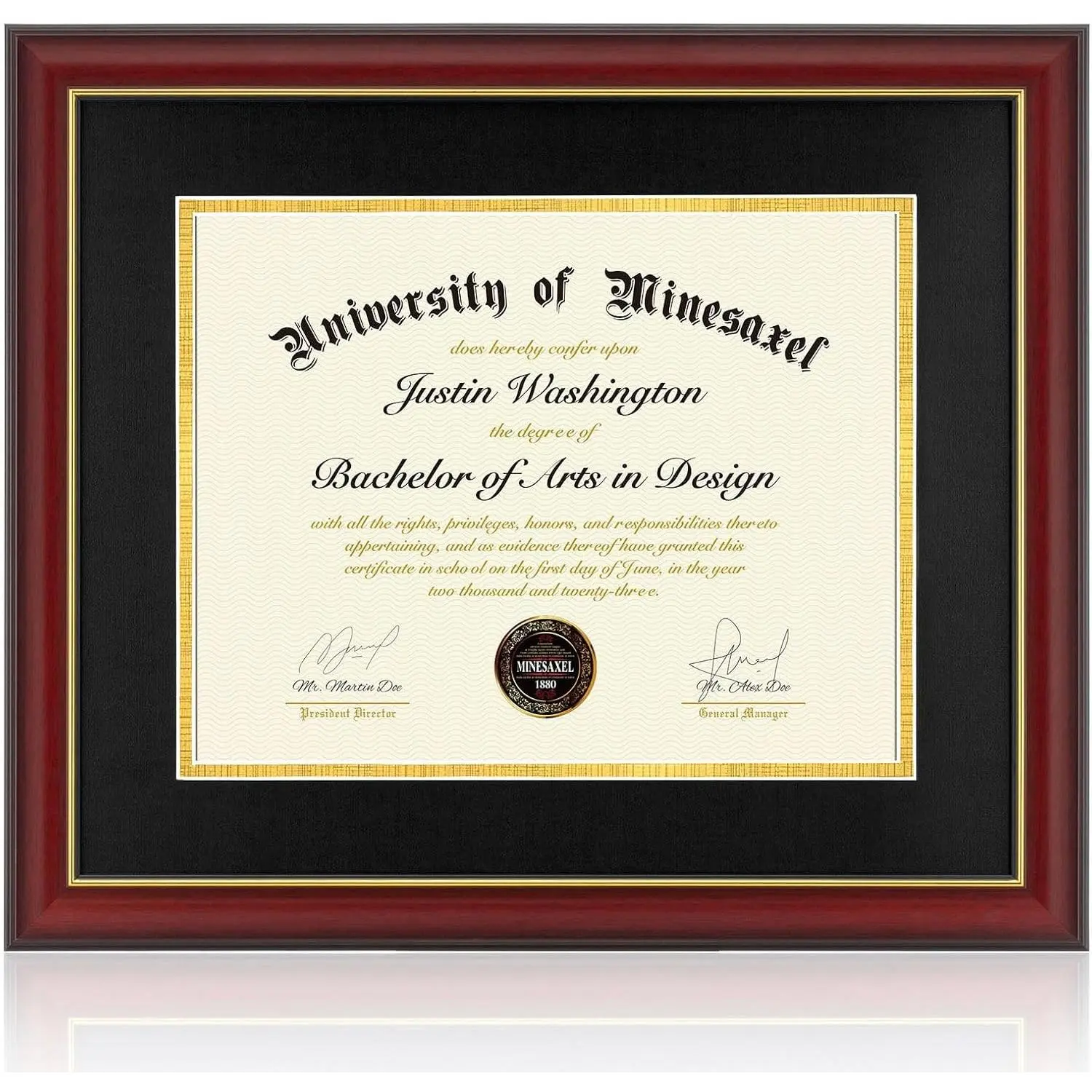 15x18 Diploma Frame with 11x14 Black Mat, Display Documents, Fits 11x14 or 15x18 without Mat, Cherry Red Wall Mounting Document Frame