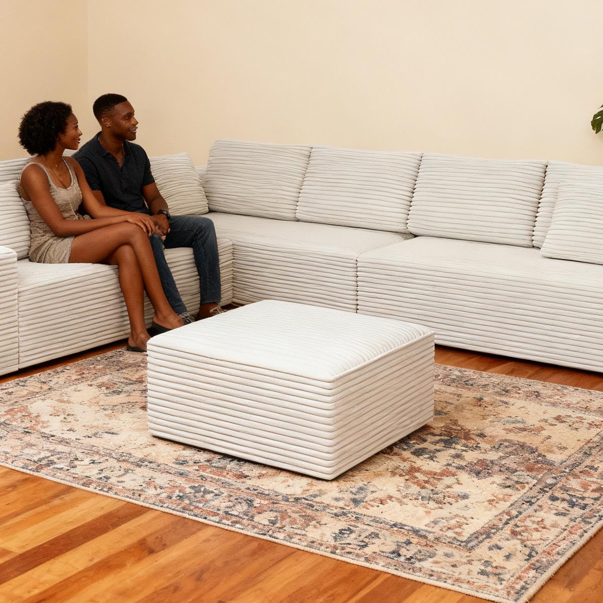 Luxury corduroy boneless sofa with matching ottoman. This footstool is suitable for living rooms, bedrooms and apartments. coffee table It requires no assembly and is made of comfortable flannel fabric.