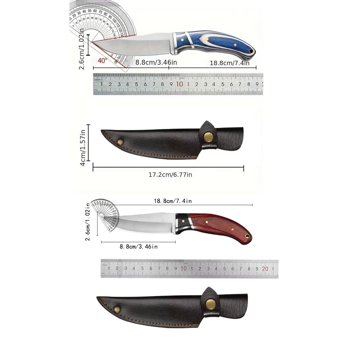 Stainless Steel Fruit Knife with Sheath, 2 Counts/set Portable Knife with Colorful Wooden Handle, Multipurpose Knife for Home Kitchen, Utensils