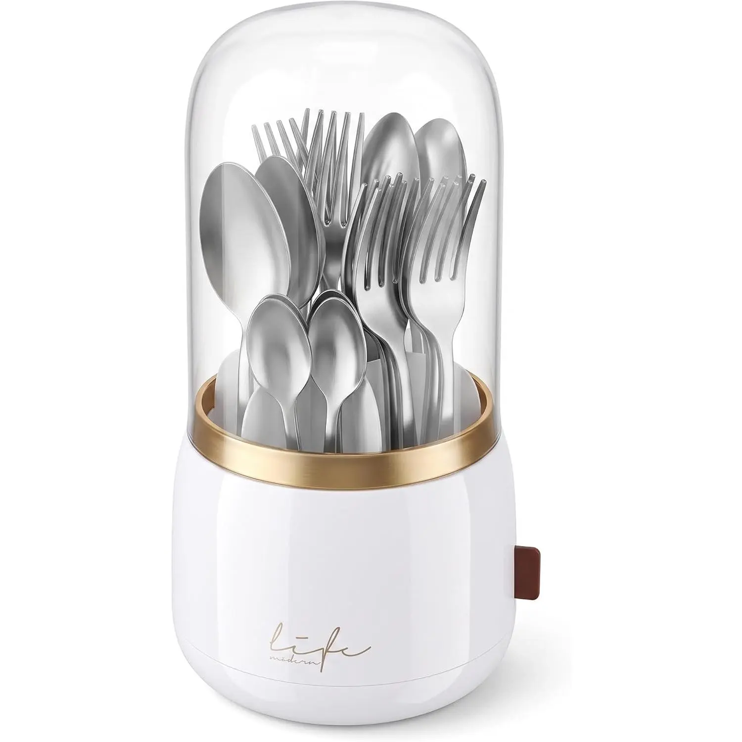 360° Silverwarer Organize Utensil Holder with Lid,Kitchen Countertop Flatware Organizer and Countertop Storage(Fits Max 8.7" Utensils),Forks,Spoons Organizer,for Party,Coffee Bar,picnic.
