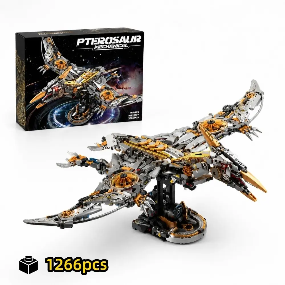 1266PCS Mechanical Pterodactyl Building Blocks Model, DIY Building Kit, Jurassic Dinosaur Technic Toy Set with Moving Gear Linkage, Creative 3D Desktop Decor, Educational MOC Bricks Gift for Adults & Kids