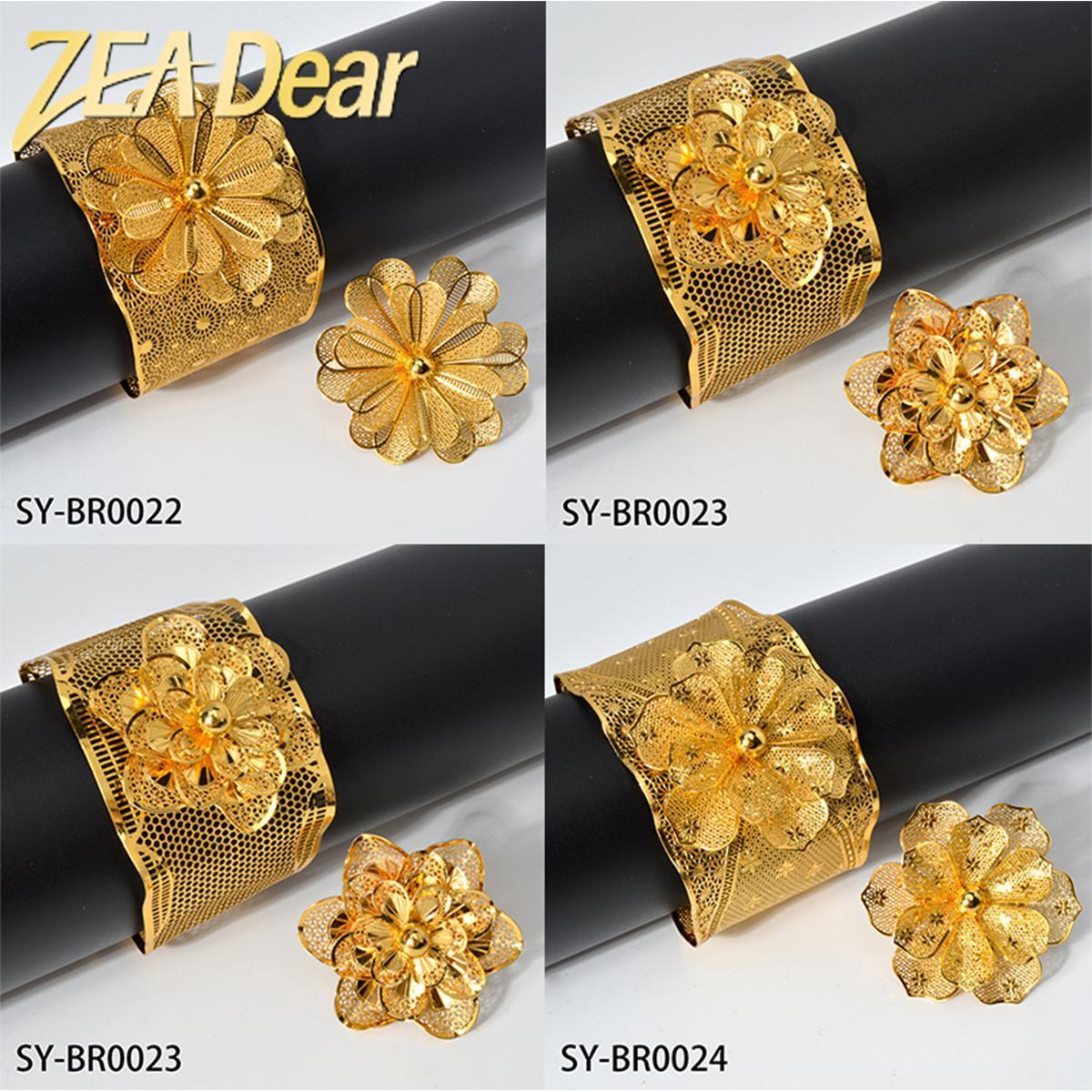 ZEADear Luxury Gold Plated Bangle Ring Sets Dubai Ethiopia France Indian Flower Rings Bracelet For Women Wedding Jewelry Gift