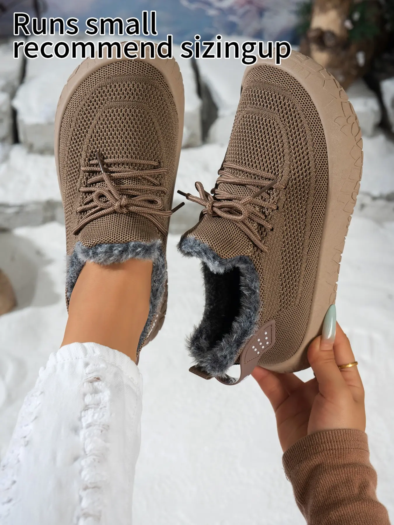 Women’s Winter Fleece‑Lined Knit Sneakers, Lace‑Up Low‑Top Warm Winter Shoes, Breath‑knit Textile Upper, Rugged Anti‑slip Thick Outsole, Casual Outdoor Cold‑Weather Walking Footwear for Ladies, Multiple Color Options