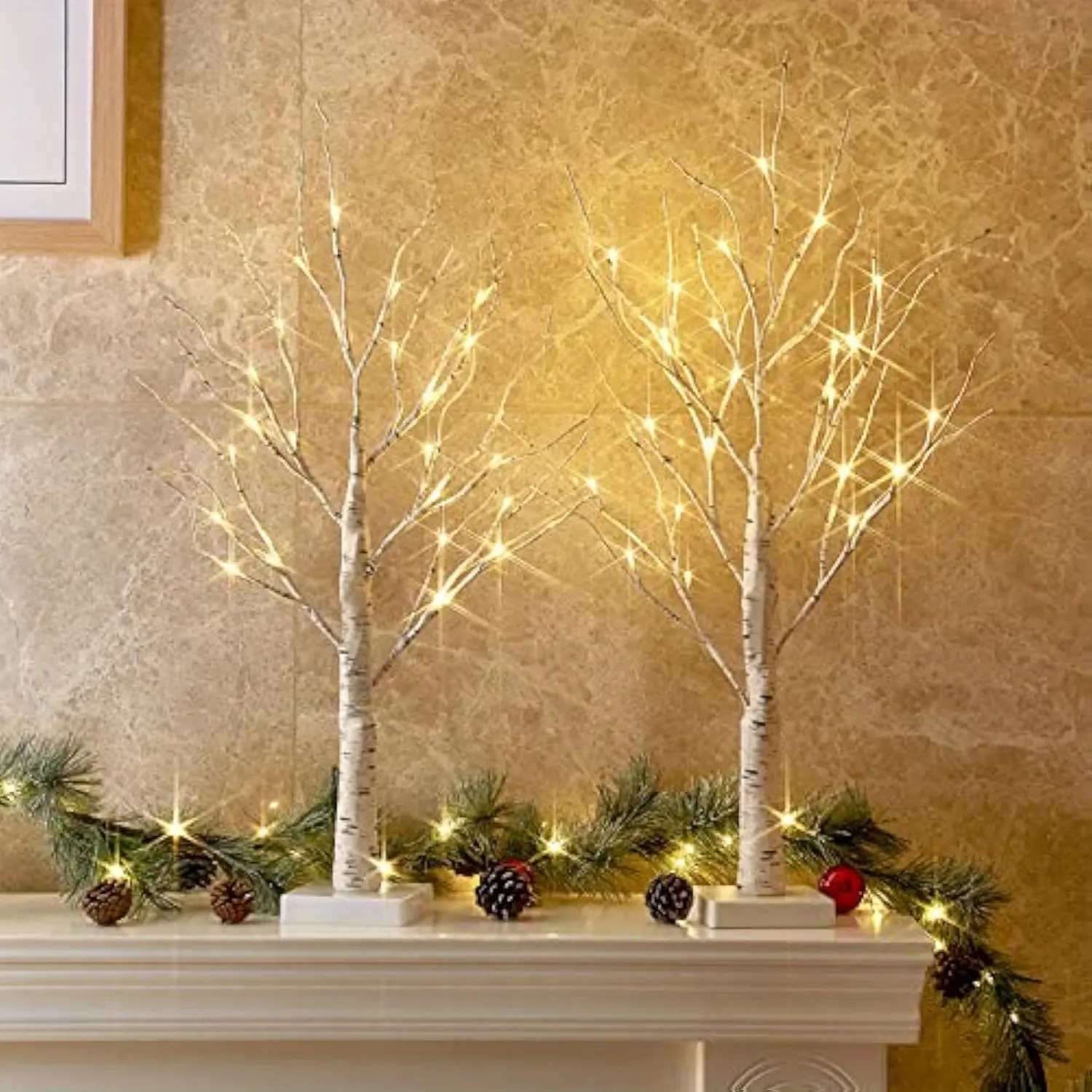 1pc Christmas Decor Tree Indoor, Birch Tree With LED Lights, Fairy Light Spirit Tree For Holiday Decor, Warm White Lighted Birch Tree For Home Centerpiece Mantel Decor, USB/Battery Powered