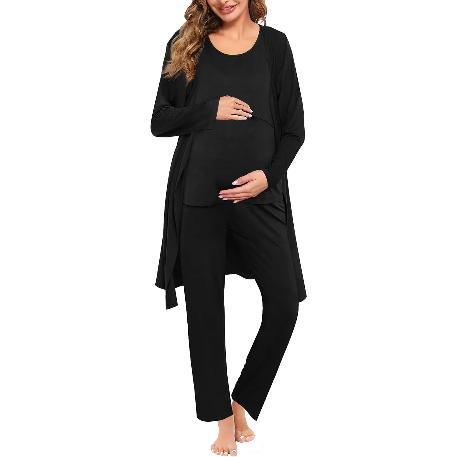 Maternity Nursing Robe Set 3 PCS Women Postpartum Pajamas Breastfeeding Labor Delivery Hospital Pregnancy Pjs