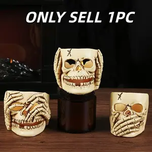 1pc Halloween Skull Candle Holder, Gothic Style Desktop Ornament for Home & Party