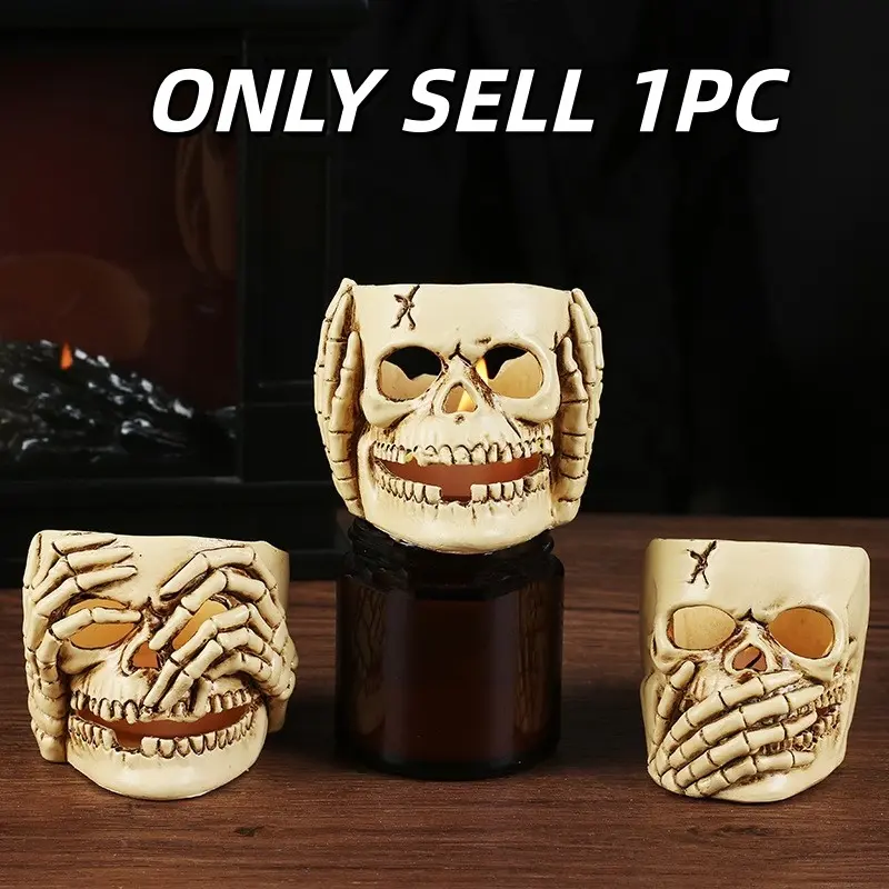 1pc Halloween Skull Candle Holder, Gothic Style Desktop Ornament for Home & Party