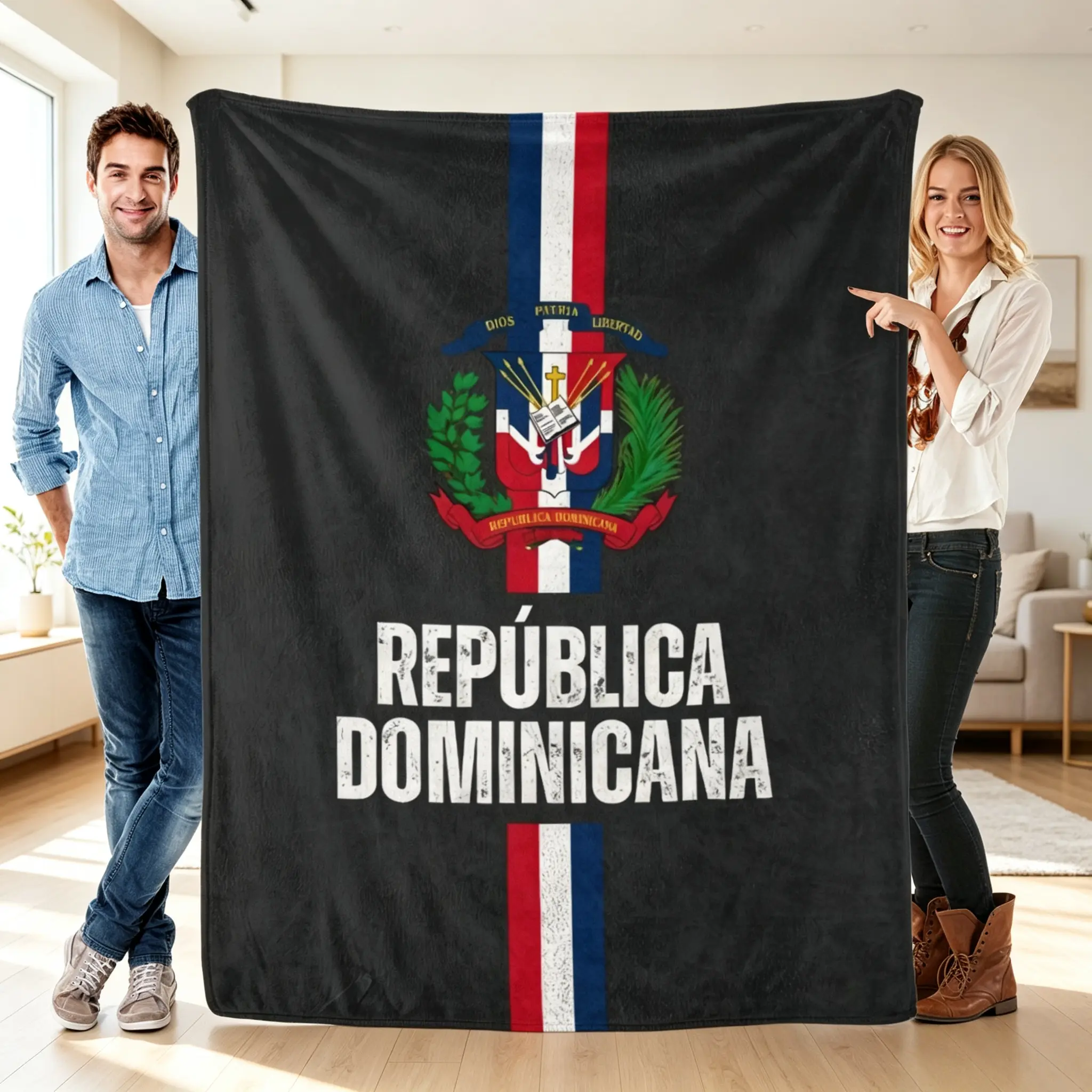 Dominica Republic Flag Fuzzy Flannel Blanket Throw 40"X50", Super Soft Lightweight Blanket Throw for Couch Chair Sofa, Cozy Bed Blanket for Kids Adults Dominican