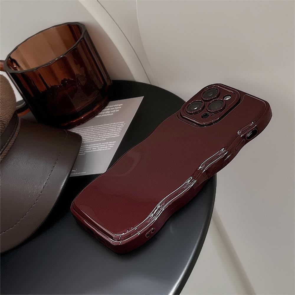 Retro Wine Red Wavy Phone Case For iPhone 17 16 15 14 13 12  Pro Max  Woman Girl Soft Shockproof Bumper Back Cover