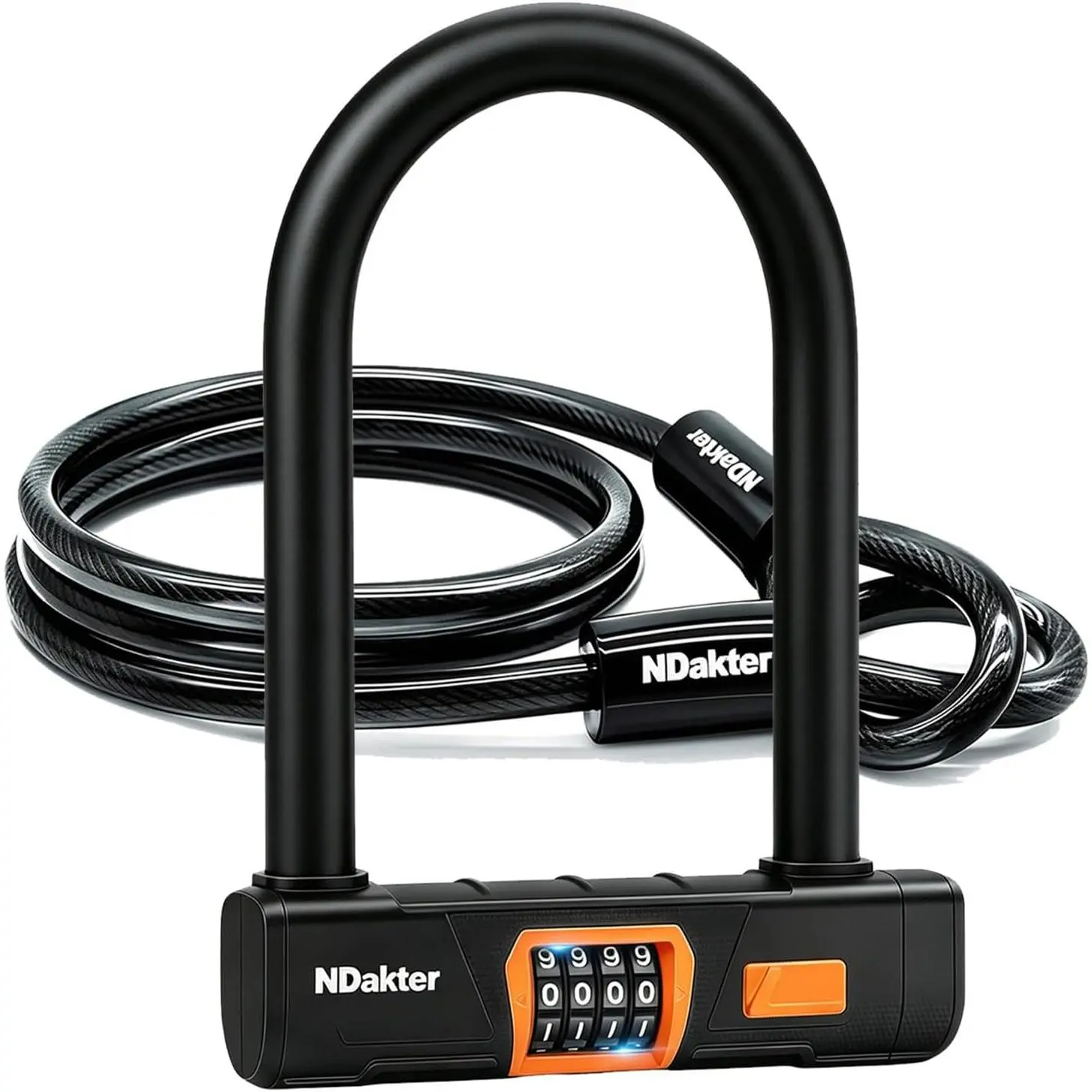 Bike Locks Heavy Duty Anti Theft, Combo Bike U Lock, 4-Digit Resettable Combination Bicycle Lock, Large U Shaped Ebike Lock with 5Ft Steel Cable for Electric Bike, Escooter, Motorcycle,Door